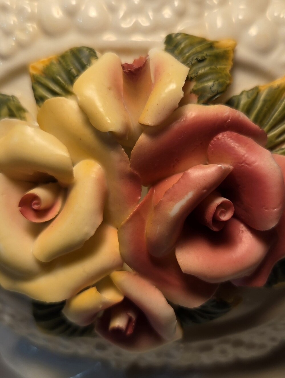 Porcelain Flower Basket with Hand-Applied Roses - Cream - Picture 7 of 7